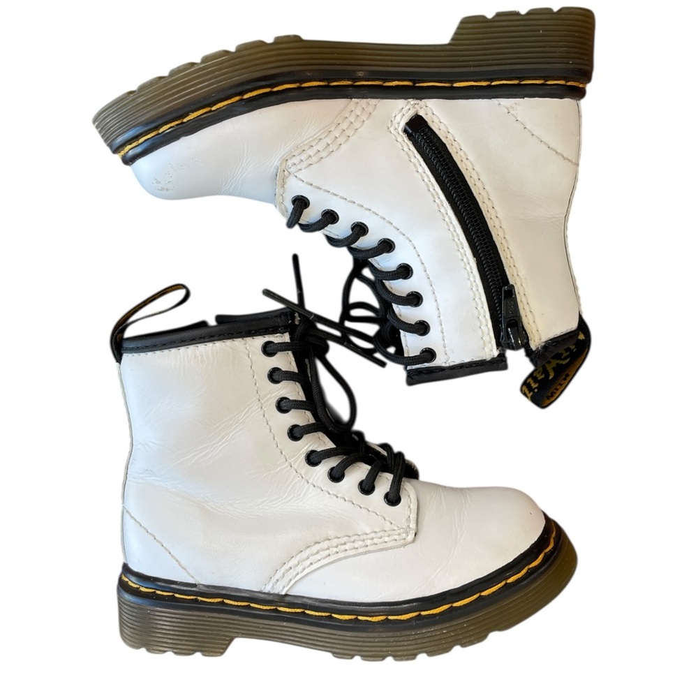 Dr Martens 1460T White Leather Combat Zip Boots Air Wair Toddler Size 7 US - Picture 10 of 11